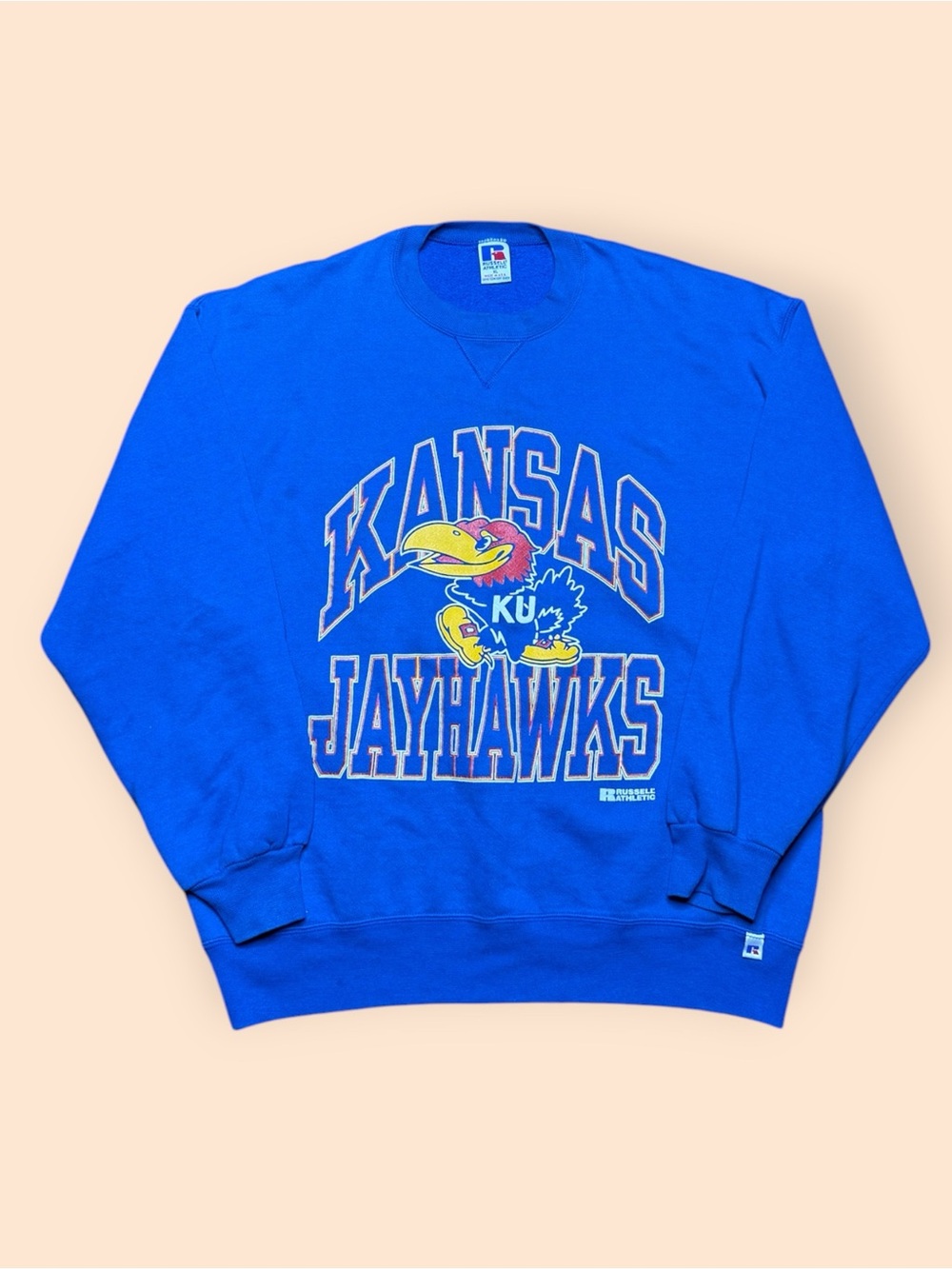 Vintage 1990s Kansas Jayhawks Russell Athletic Crewneck Sweatshirt XL Vtg 90s